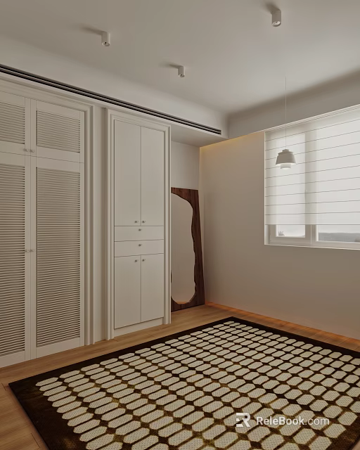 Modern Walk In Closet With White Cabinets And Window 3d model 