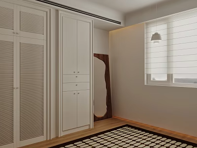 Modern Walk In Closet With White Cabinets And Window 3d model