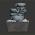 Natural Decorative Water Fountain With Tiered Bowls Square Base And Smooth Pebbles