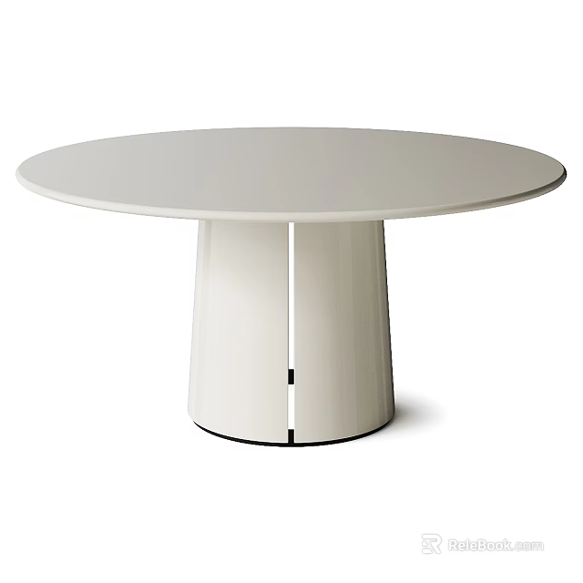Modern Round White Dining Table With Smooth Top And Pedestal Base Design 3d model 