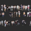 Multiple People Figures in Various Poses and Clothing Styles on Black Background