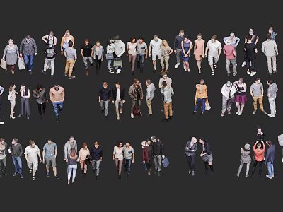 Multiple People Figures in Various Poses and Clothing Styles on Black Background 3d model