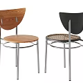 Modern Dining Chairs With Wooden Backrests Metal Legs And Leather Woven Seats