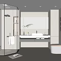Modern Bathroom Interior With Glass Shower Vanity Mirror Potted Plant And Recessed Lighting