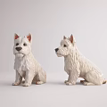 Two White Ceramic Dog Figurines Seated Side by Side on Light Background