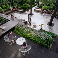 Garden Landscape With Paved Pathways People Relaxing On Benches And Lush Green Foliage