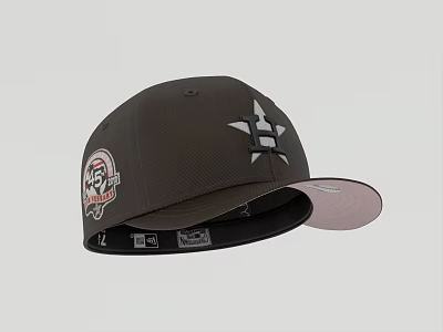 Dark Gray Baseball Cap With Star Logo Side Patch Pink Brim And Brand Label 3d model
