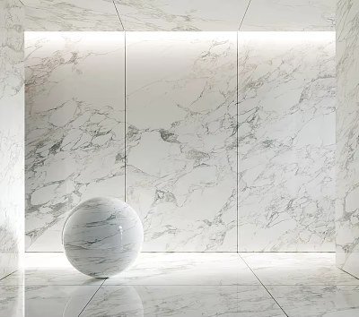 Minimalist Space With Marble Wall Floor And Sphere Element 3d model
