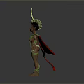 Fantasy Creature 3D Figure With Green Leaf Headdress Gold Accents And Decorative Wings