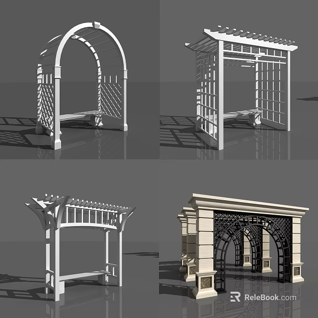 Various Pergola Designs With Arched Structures Latticed Panels And Decorative Columns 3d model 