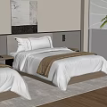 Cozy Single Bed with White Sheets Brown Runner Bedside Lamp and Wall Painting