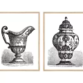 Vintage Decorative Wall Art Prints With Pitcher And Urn Design In Wooden Frames