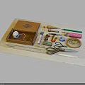 Essential Sewing Household Supplies with Wooden Box Thread Spool Scissors And Measuring Tools