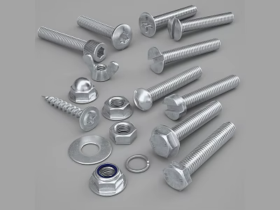 Essential Hardware Tools Including Various Bolts Nuts And Washers For Construction And Repair 3d model