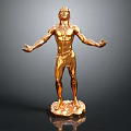 Golden Male Statue With Outstretched Arms Standing On Shiny Base