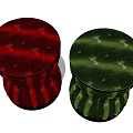 Red And Green Striped Sofa Stools With Curved Design And Black Base 3d model