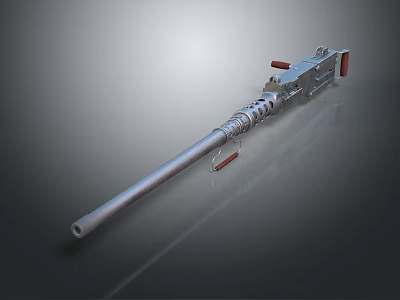 Modern Tactical Weapon Design With Silver Metallic Finish Long Barrel And Red Accents 3d model