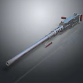 Modern Tactical Weapon Design With Silver Metallic Finish Long Barrel And Red Accents