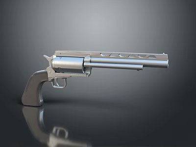 Silver Metallic Revolver Weapon With Shiny Surface And Dark Background Reflection 3d model