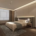 Modern Minimalist Hotel Guest Room with Comfortable Bed TV Desk and Decorative Rug