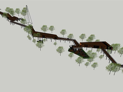 Scenic Wooden Walkway Landscape Design With Curved Path And Surrounding Trees 3d model