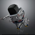 Dynamic Astronaut in White Spacesuit with Dark Helmet Floating on Gray Background