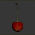 Fresh Red Cherry With Green Stem And Glossy Surface On Gray Background