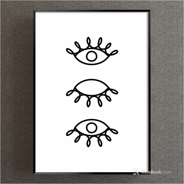 Minimalist Black Line Eye Illustrations On White Background With Gray Borders 3d model 