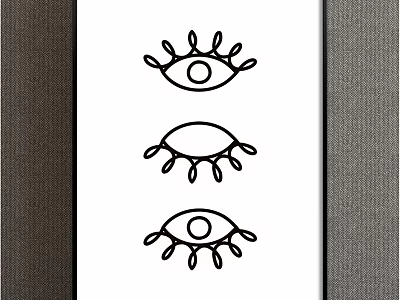 Minimalist Black Line Eye Illustrations On White Background With Gray Borders 3d model