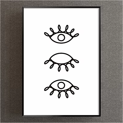 Minimalist Black Line Eye Illustrations On White Background With Gray Borders 3d model