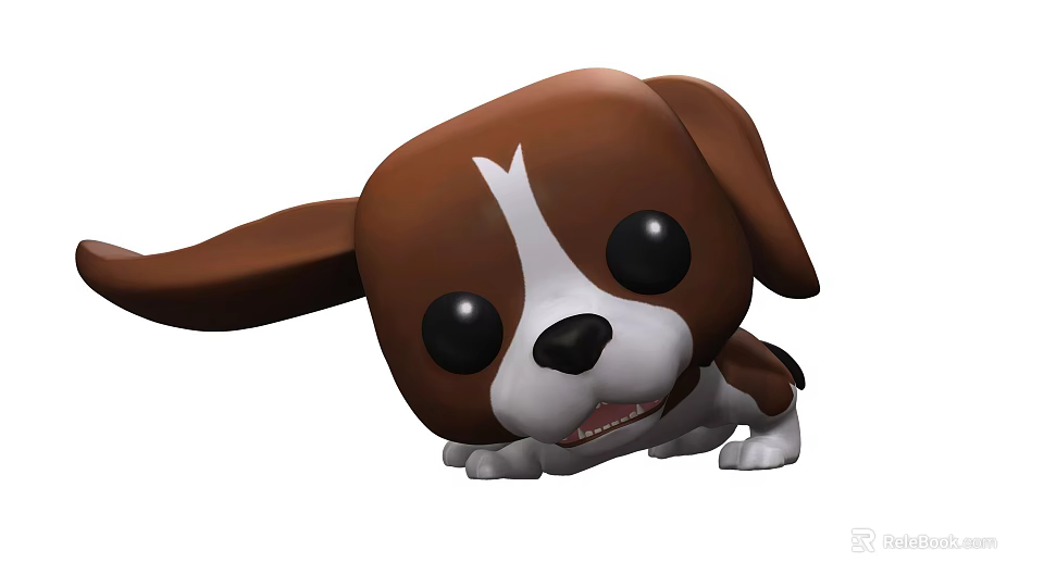 Cute Brown And White Puppy Doll With Big Eyes And Cartoon Style 3d model 