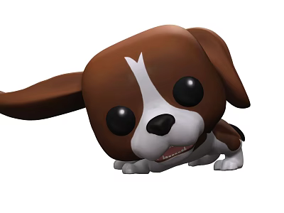 Cute Brown And White Puppy Doll With Big Eyes And Cartoon Style 3d model