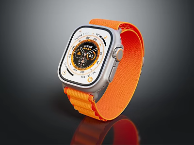 Sporty Wristwatch With Orange Nylon Strap And Square Dial On Black Background 3d model