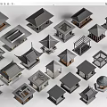 Traditional Architecture Models Featuring Various Roof Designs And Different Structures 3d model