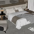 Modern Double Bed With White Bedding Gray Throw And Nightstand Table Lamp 3d model