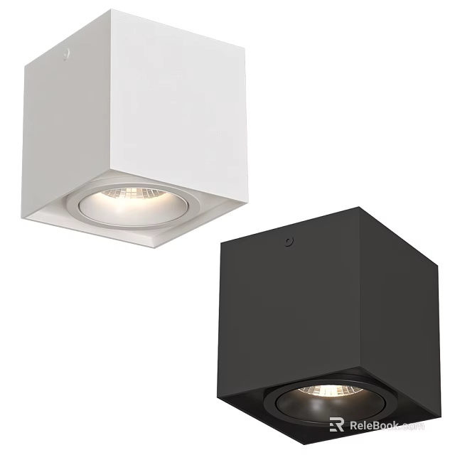 Stylish Modern Square Downlights And Spotlights In White Black Design 3d model 