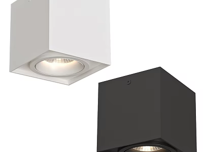 Stylish Modern Square Downlights And Spotlights In White Black Design 3d model