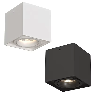Stylish Modern Square Downlights And Spotlights In White Black Design 3d model
