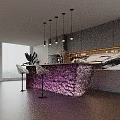 Modern Luxury Illuminated Purple Crystal Bar Counter With Comfortable Bar Stools And Pendant Lamps