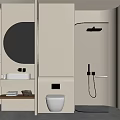 Modern Bathroom Interior Design With Oval Mirror Sink Counter Toilet And Glass Shower Enclosure