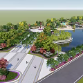 Scenic Park Landscape With Lake Lush Trees Walking Paths Colorful Flowers And Green Lawns