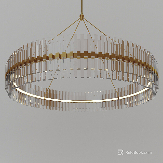 Modern Round Crystal Chandelier Featuring Gold Frame And Hanging Crystal Strips 3d model 