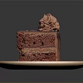 Rich Layered Chocolate Cake With Whipped Cream On Beige Plate