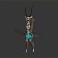 3D Anthropomorphic Character Model With Long Horns Turquoise Shorts And White Top
