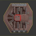 3D Industrial Facility Model With Red Structure Emblem Pipes And Platform Base