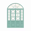 Green Door With Arched Stained Glass Windows And Colorful Decorative Panels
