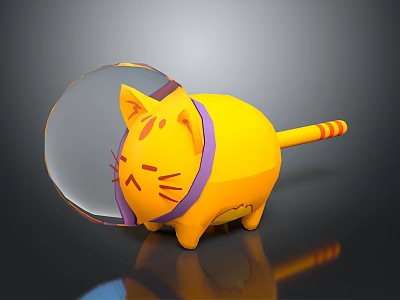 Cute Yellow Cartoon Cat Character Wearing Astronaut Helmet With Striped Tail 3d model