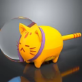 Cute Yellow Cartoon Cat Character Wearing Astronaut Helmet With Striped Tail