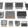 Various Architectural Models Featuring Traditional And Modern Roof Designs And Structures