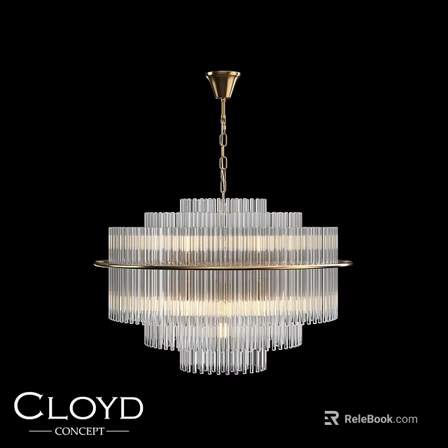 Modern Elegant Chandelier With Transparent Glass Tubes And Golden Metal Frame 3d model 